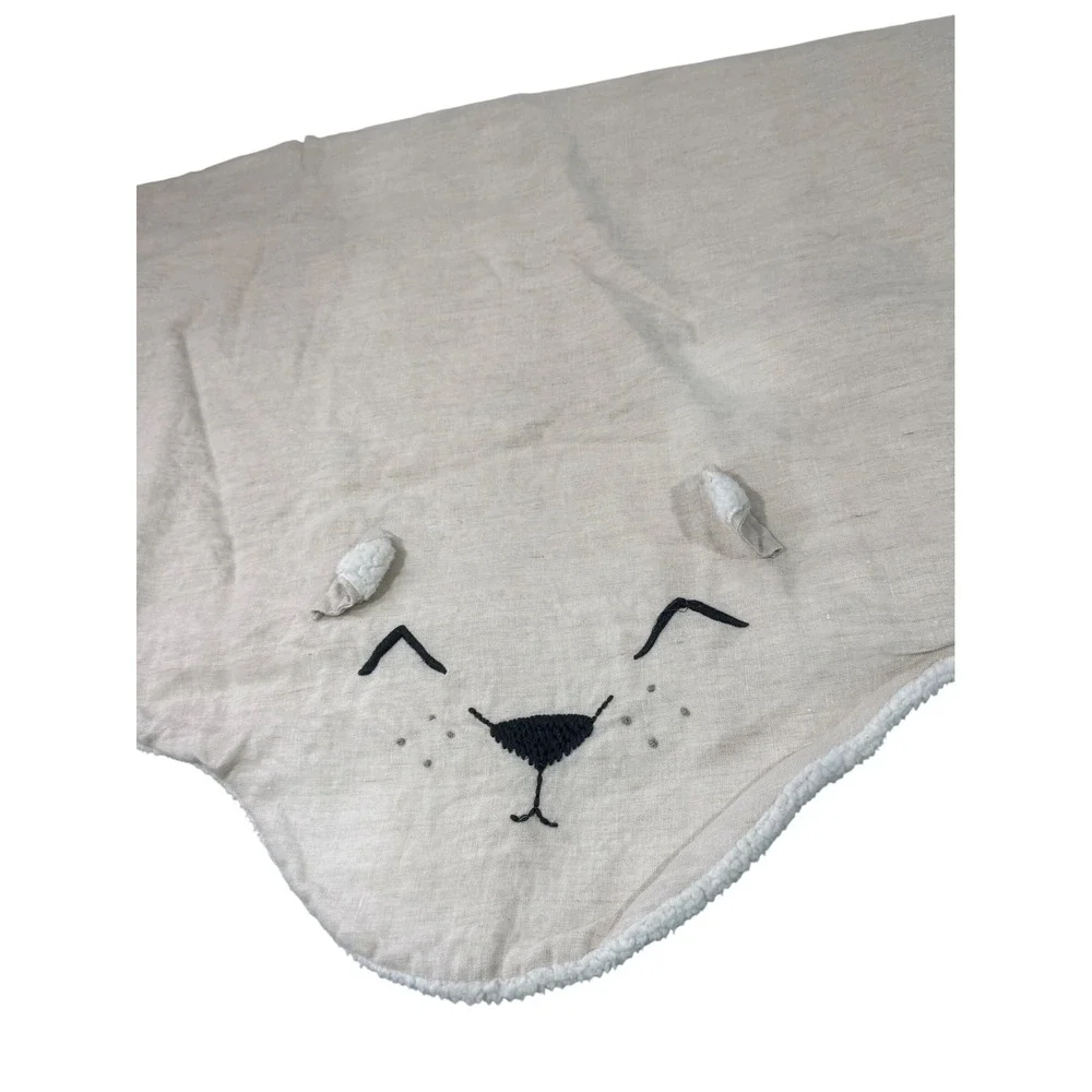 Pottery Barn Kids Gray Bear Blanket White Sherpa Face 3D Ears Linen Lovey